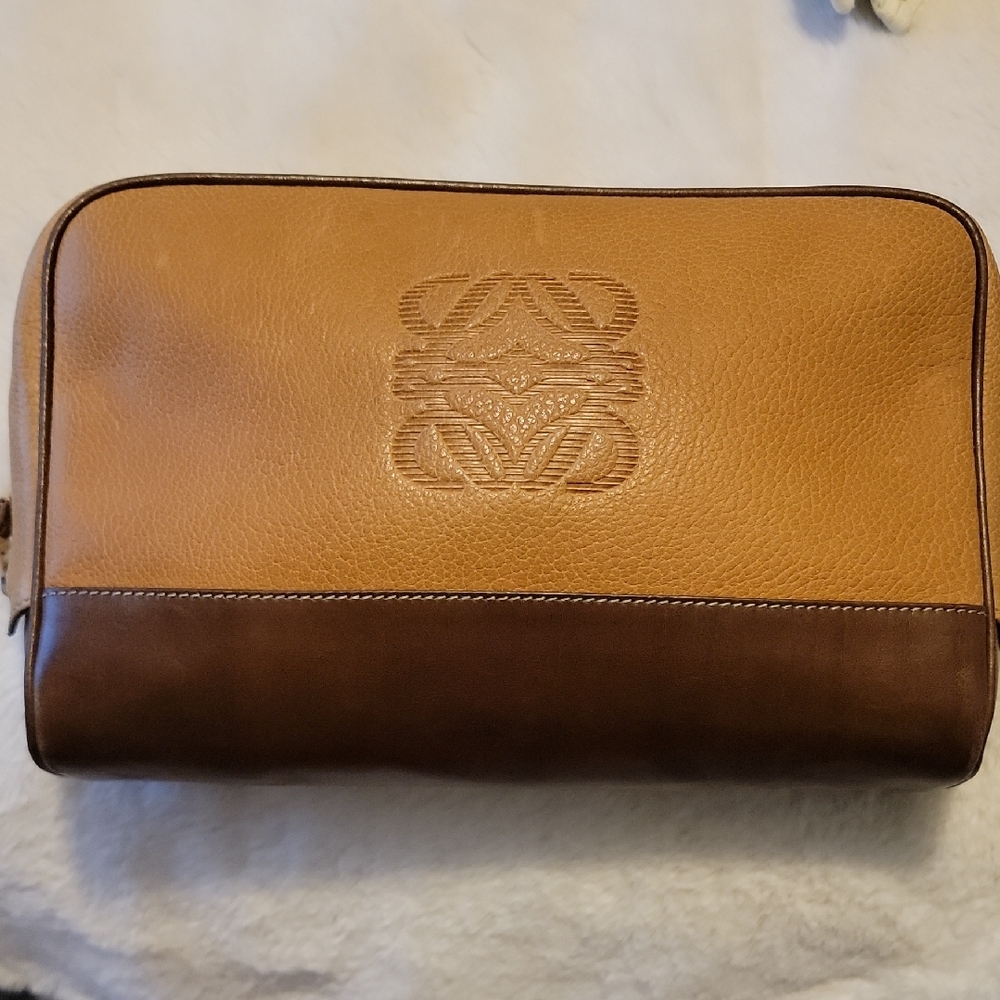 Loewe Two-Tone Tan and Brown Leather Travel Pouch